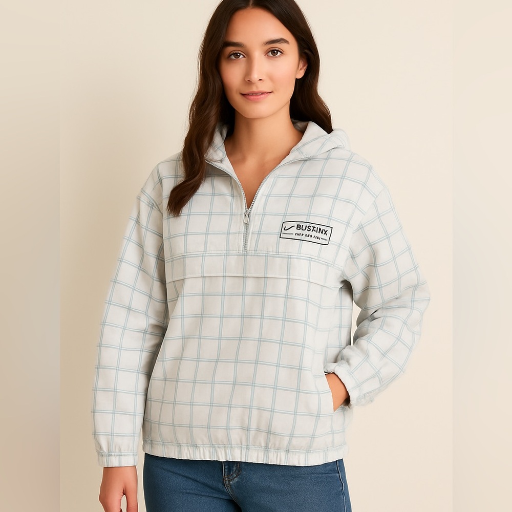 Aritzia TNA Women's Blue Checkered Pullover Wind Jacket